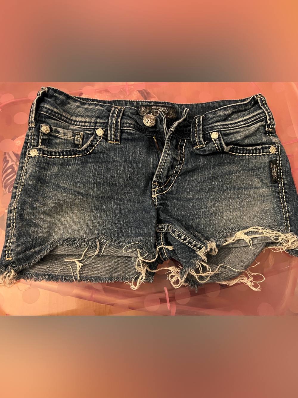 Silver Jeans Suki Surplus Distressed Blue Denim Cutoff Shorts